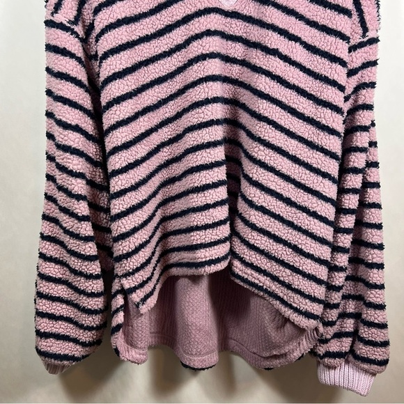 Free People women’s Connell Sherpa pullover size XS v-neck striped purple - Picture 5 of 13